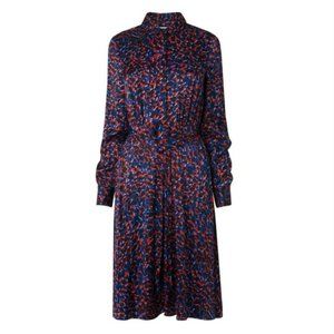 LK Bennett Leopard Celest Long Sleeve Satin Midi Dress Size 4 red blue animal